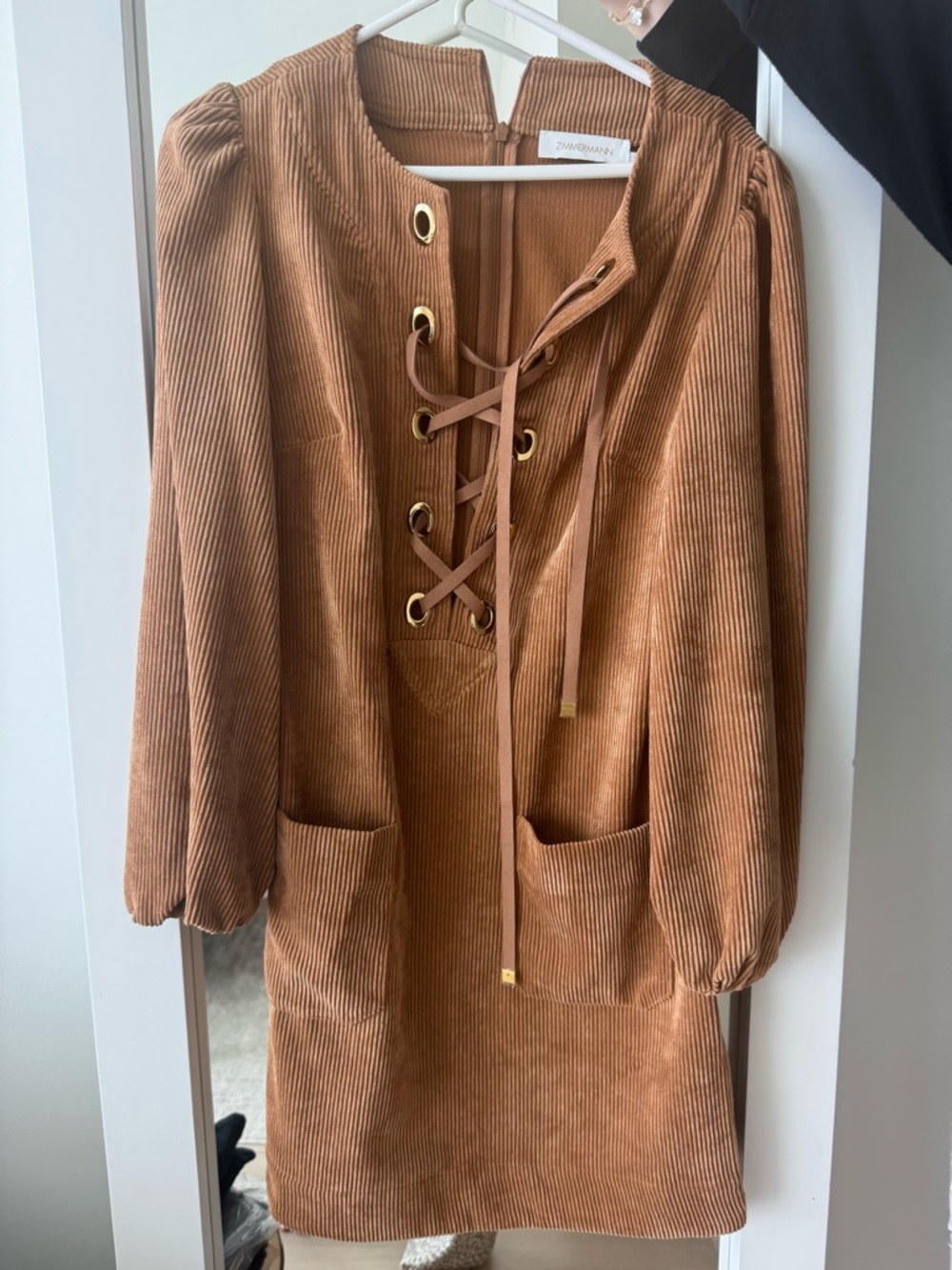 Zimmermann Corduroy Lace-Up Tunic Dress